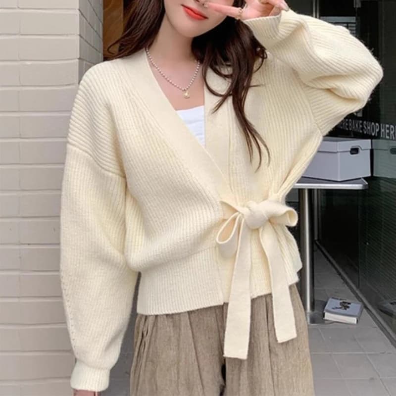 Cardigan portefeuille tricoté pour femmes, avec cravate latérale, surplis sur le devant, veste pull,