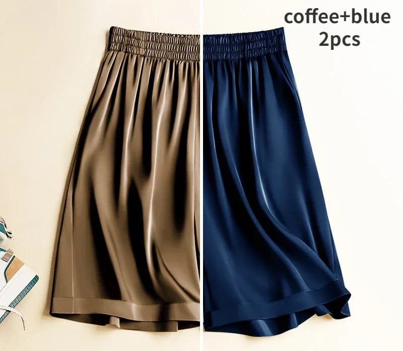 Short en acétate de glace taille haute pour femme, pantacourt en satin fin, pyjama décontracté, gran
