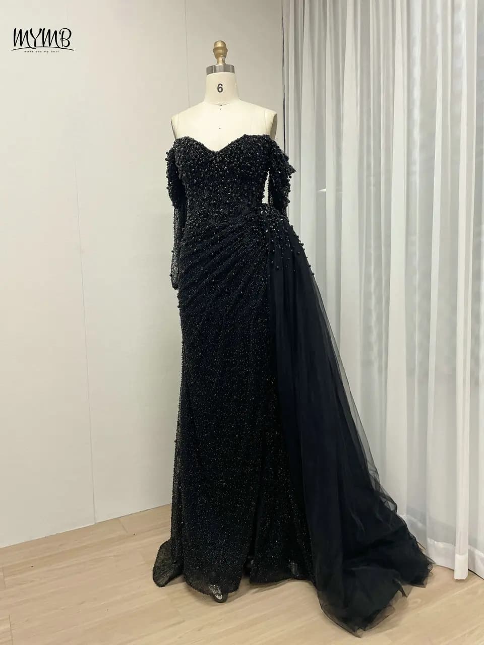 MYMB-Robe de Soirée de Forme Sirène Arabe pour Femme, Tenue de Luxe Élégante, Sans Bretelles, Perlée