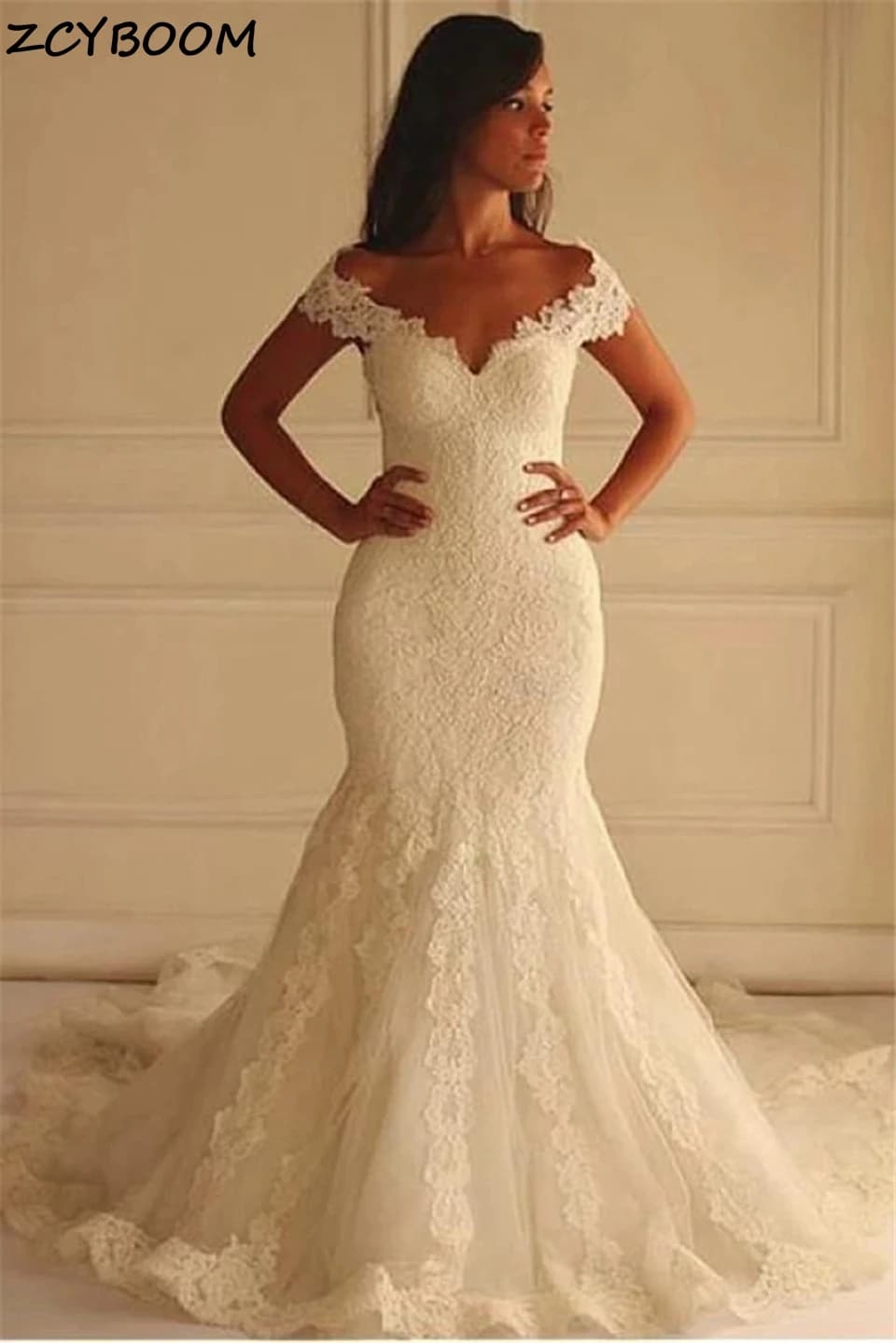 Robes de mariée de luxe sirène 2026, robes de mariée élégantes, épaules dénudées, illusion de dentel