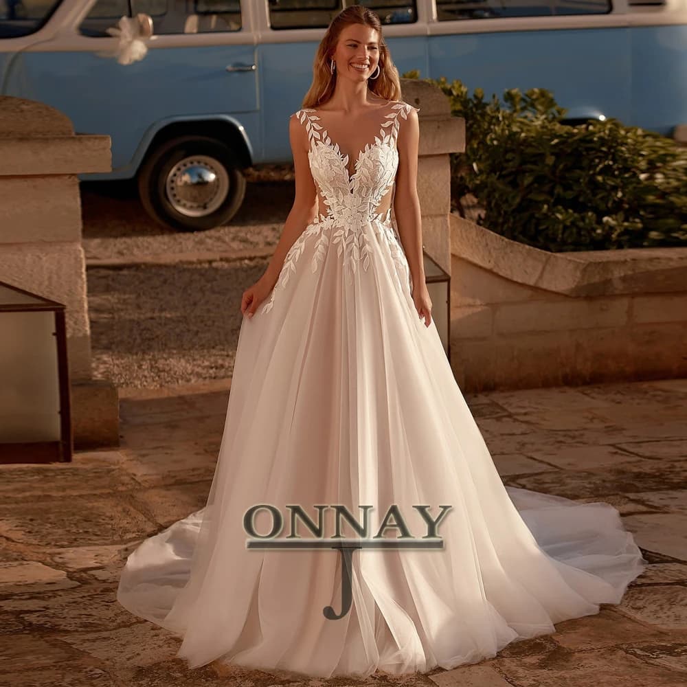 Robes De mariée Bohe personnalisées robe De mariée Aline pour femmes dentelle Appliques découpées ro
