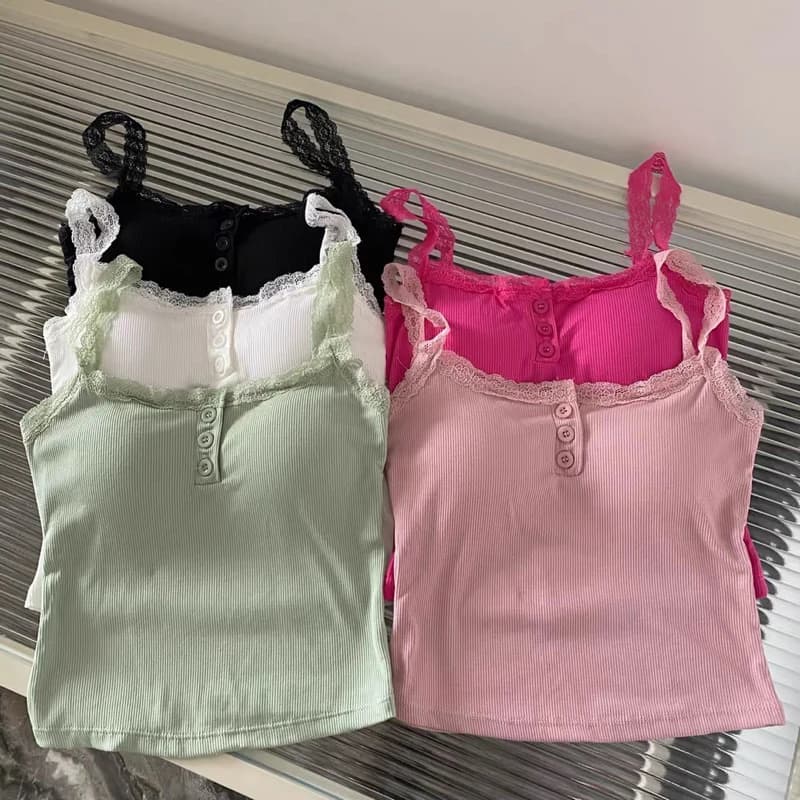 Camisole patchwork à bretelles en dentelle pour femme, haut précieux, fibres de document solides, ét