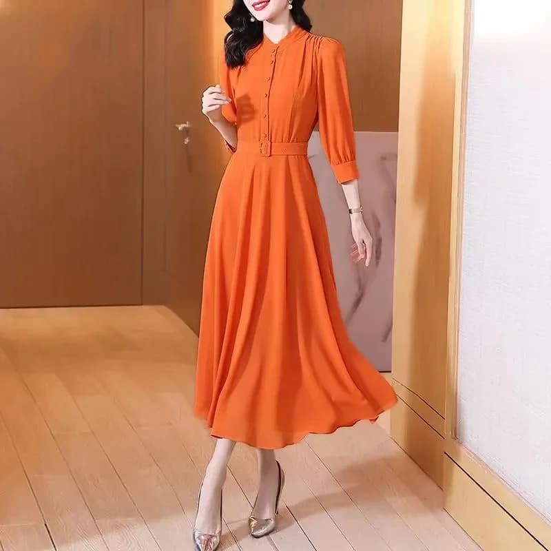 Robe mi-longue vintage à manches trois quarts pour femmes, robe de soirée pour dames, style bohème,