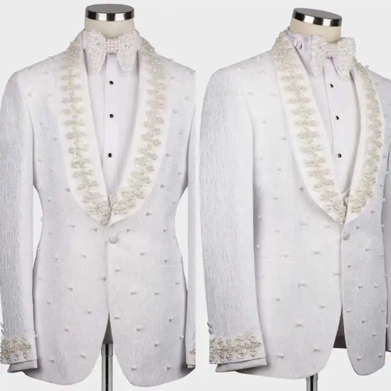 Costumes de mariage blancs pour hommes, blazer en coton tendance, sur mesure, veste de marié, pantal