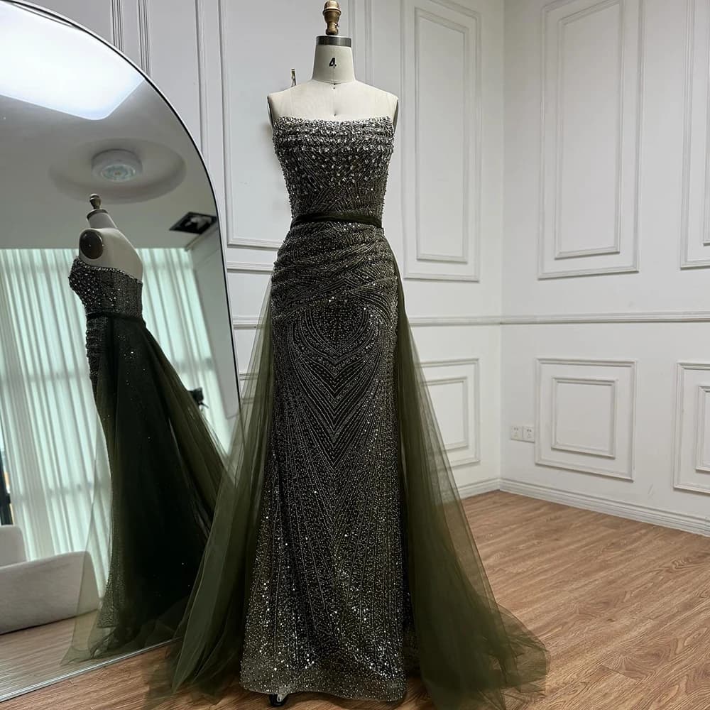 Robe de soirée sirène vert Olive personnalisée, avec jupe détachable, robe élégante pour femmes, Occ