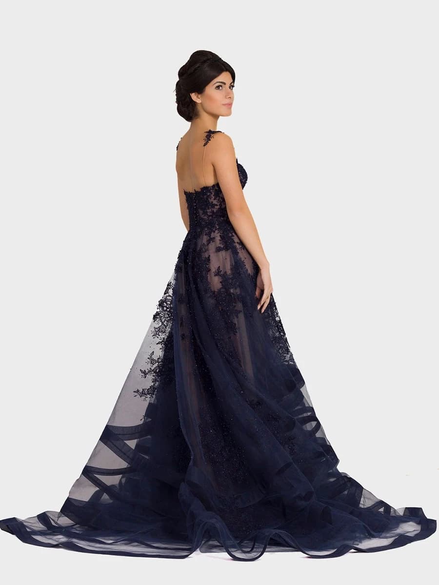 Robe de bal sexy en dentelle exquise sans manches, à volants, longueur ras du sol, avec appliques, p
