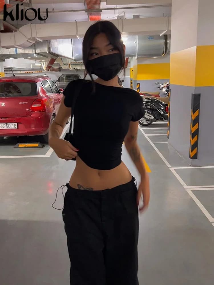 Kliou-T-shirt Réversible à Manches Courtes pour Femme, Vêtement Concis, Décontracté, Amissié, Moulan