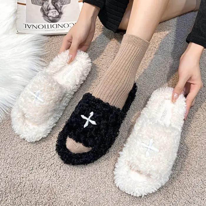 2025 pantoufles en laine bouclée femmes chaussures en fourrure d'agneau épaissir semelle plate-forme diapositives dames