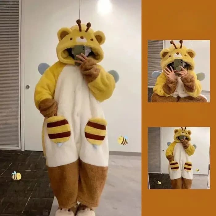 Femmes Robe mignonne en peluche épais vêtements de nuit épaissi chaud flanelle dessin animé sac de couchage Animal une pièce pyjamas hommes femmes Homewear