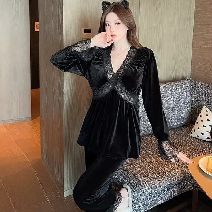 Haut de gamme hiver vêtements de nuit Pyjamas femme offre dentelle douce femmes maison