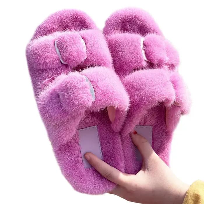 Pantoufles d'été en fourrure de vison moelleuse pour femmes