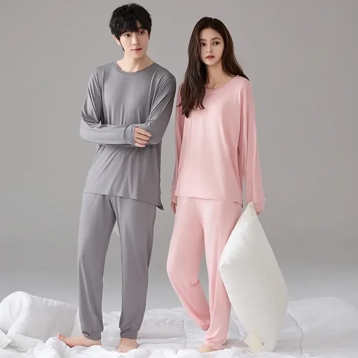 Printemps et automne Couple Modal pyjama ensemble femmes à manches longues pyjamas avec coussin de poitrine