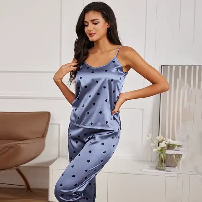 Pyjama en satin pour femme 2026 – Ensemble sexy caraco et short 2 pièces – Tenue de nuit mignonne av