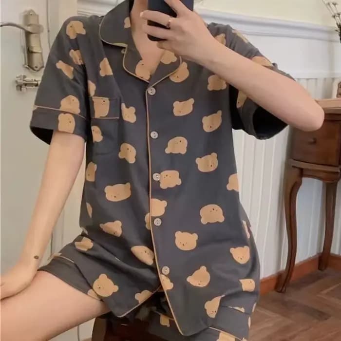 Pyjamas femmes dessin animé ours mignon haute valeur à manches courtes vêtements de détente costume Cardigan rayé