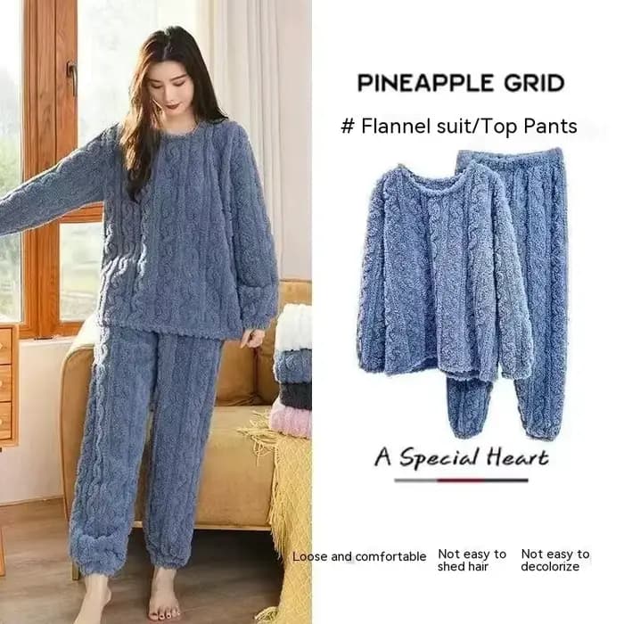 Ensemble pyjama épais et chaud en polaire de corail pour femme