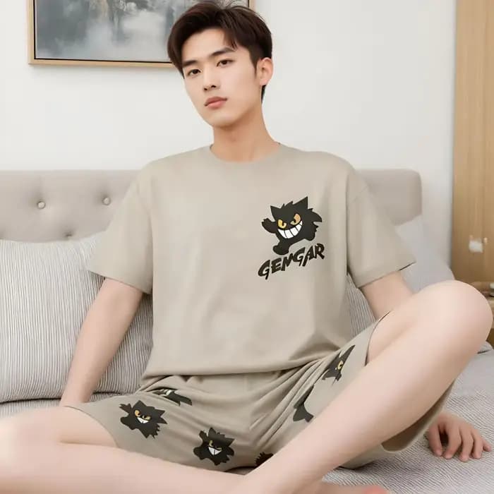 Ensemble de pyjama à manches courtes pour homme avec motif rayé de dessins animés - Vêtements de mai