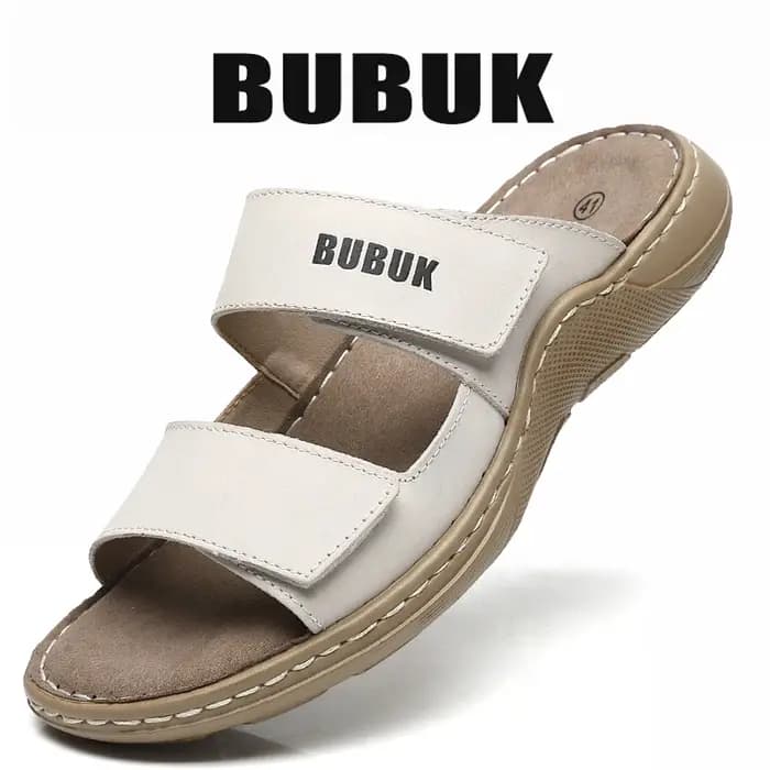 Bubuk Pantoufles à enfiler en cuir véritable pour hommes
