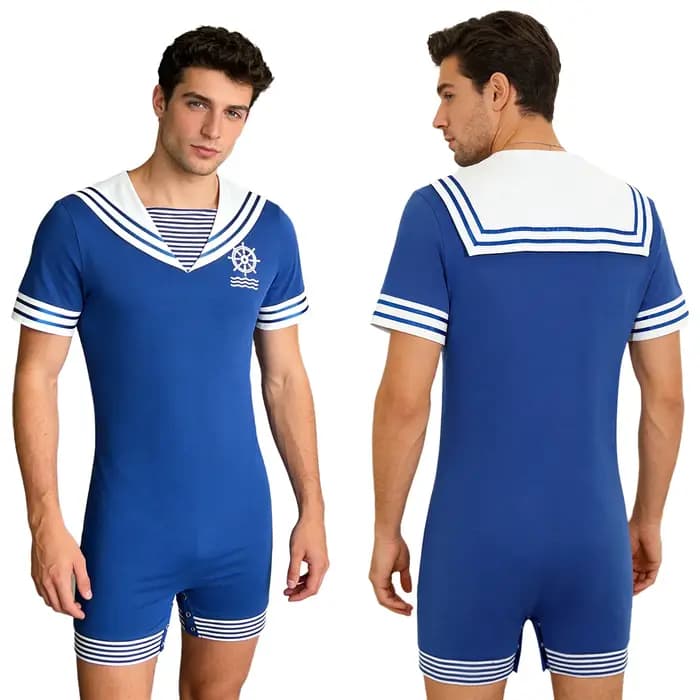 Pyjama Combinaison Homme Style Marin Col