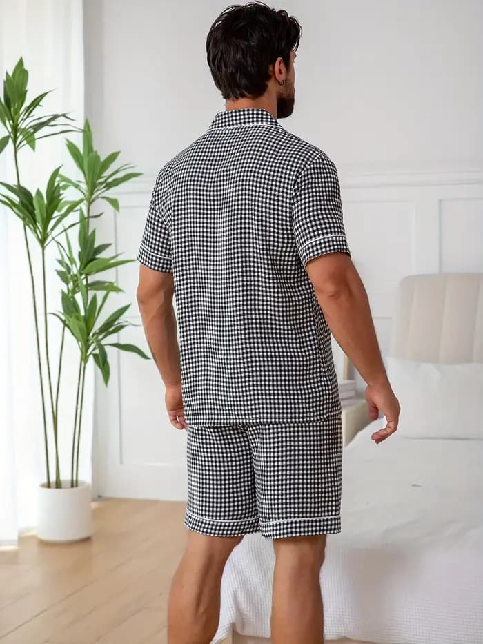 Ensemble de pyjama en crêpe à carreaux pour homme