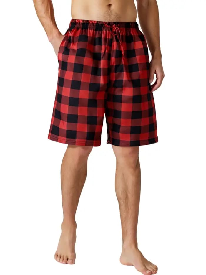Bas de pyjama pour hommes, short de sommeil à carreaux, doux, confortable et respirant, avec poches,