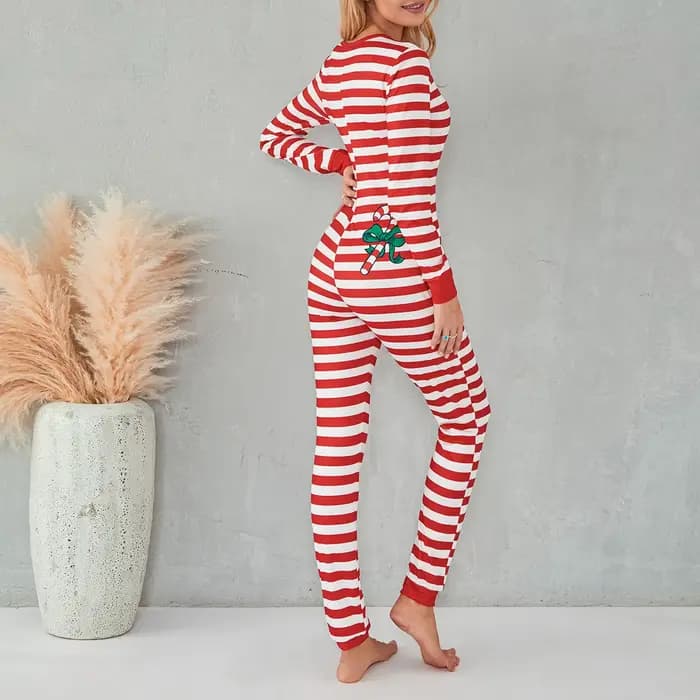 Barboteuses de pyjama sexy à imprimé rayé pour femmes
