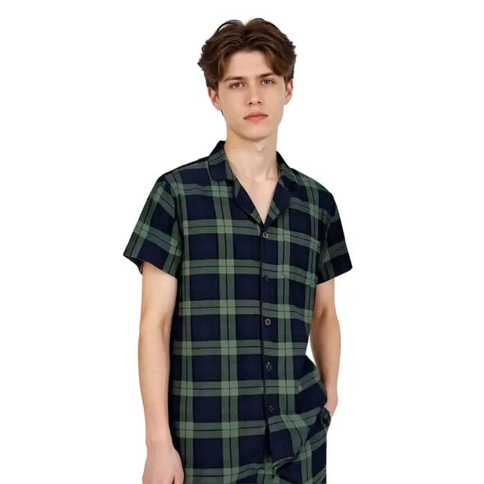 Ensemble de pyjama pour homme pour l'été, chemises à manches courtes boutonnées, shorts, ensemble de pyjama à carreaux, ensemble de détente doux, vêtements de nuit, tailles M-XL