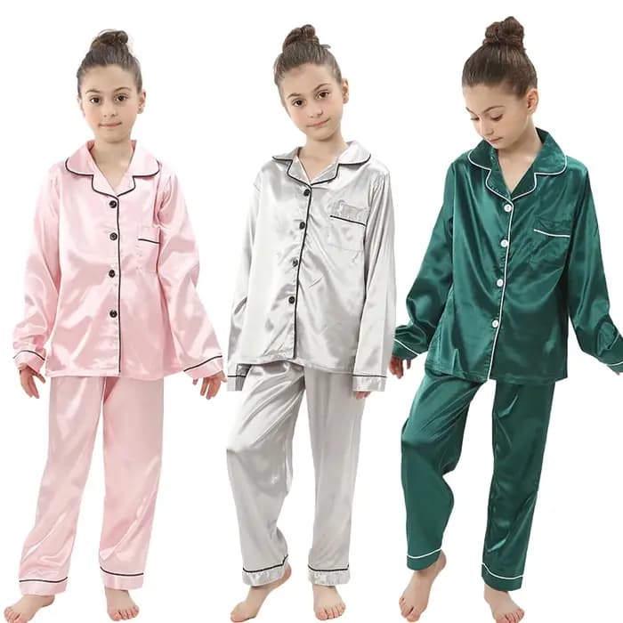 Ensemble pyjama en Satin quatre saisons pour adolescents, vêtements de maison pour enfants, vêtements de détente pour garçons et filles, vêtements de nuit pour bébés de 2 à 13 ans