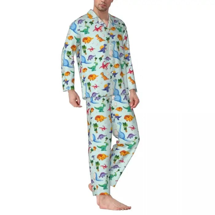 Pyjama Coloré et Mignon en Motif de Dinosaure pour Homme, Interrupteur Vêtement de Nuit de Loisirs,