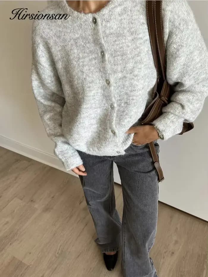 Hirsionsan élégant à manches longues pull femmes 2024 nouveau simple boutonnage femme Cardigan décontracté doux cachemire tricoté vêtements d'extérieur