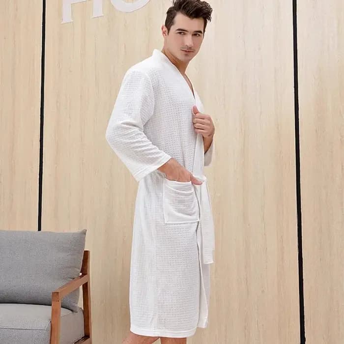 Peignoir pour hommes femme longue absorbante Terry Robe de bain Kimono hommes serviette peignoir solide vêtements de nuit femmes Robe de chambre