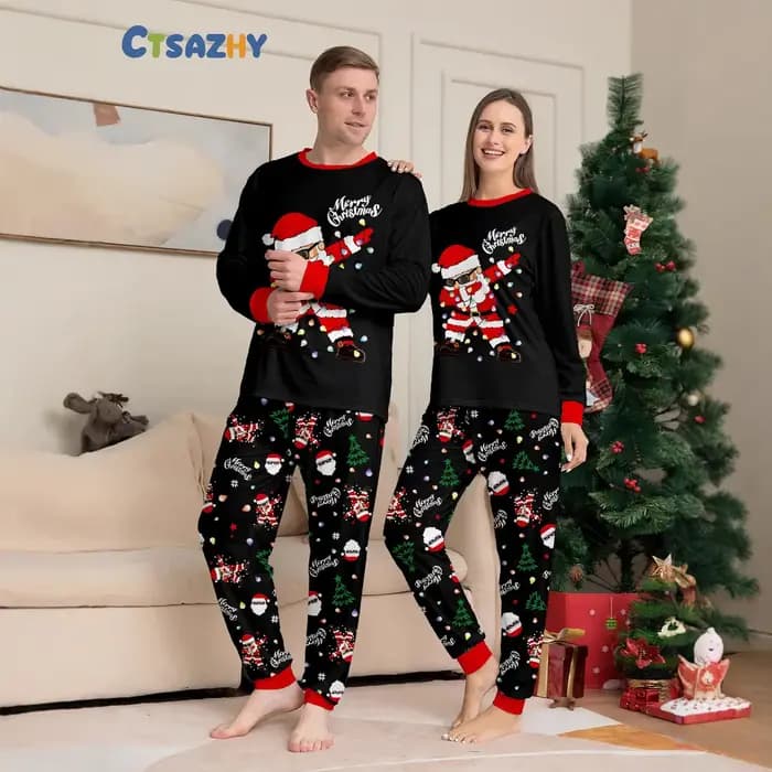 2025 nouveau pyjama de noël assorti pour la famille imprimé père noël ensemble de pyjama pour adultes et enfants vêtements de nuit doux Look de famille de noël Pjs