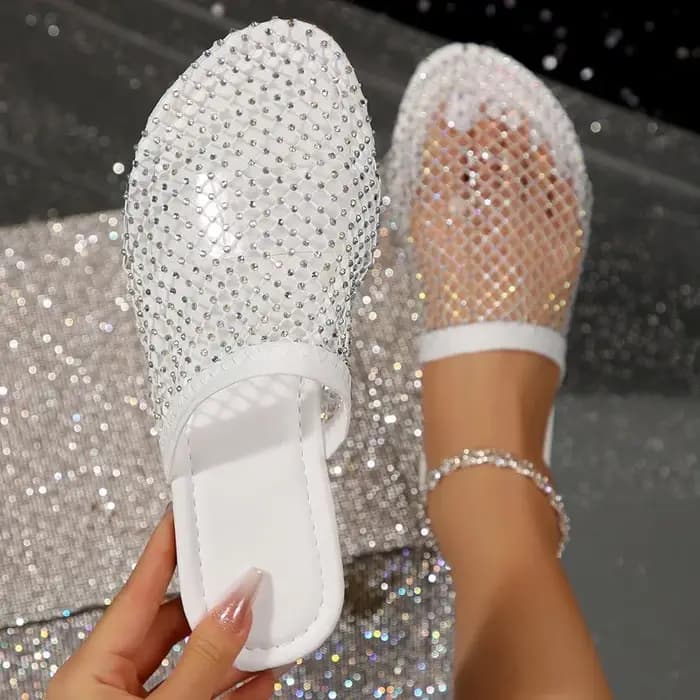 Nouvelles pantoufles d'été 2026 pour femmes, à bout rond, avec strass, plates, antidérapantes, pour