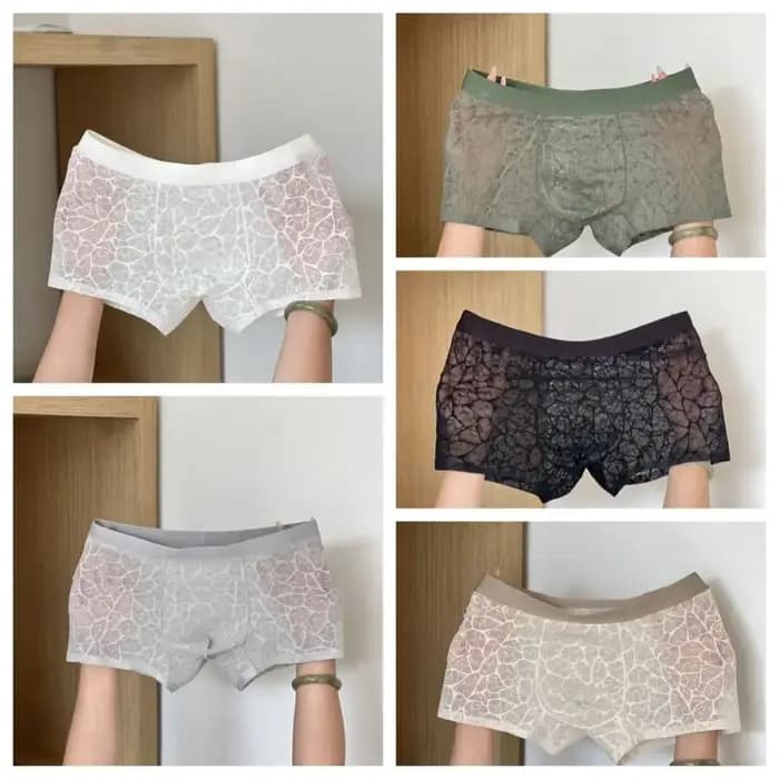 Caleçons Boxers Homme Tendance en Soie Glacée et Maille Fine avec Dentelle – Respirants et Séchage Rapide pour Usage Quotidien