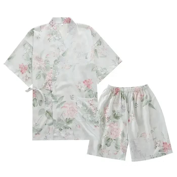 Ensemble Kimono Japonais Rose à Manches Courtes pour Femme