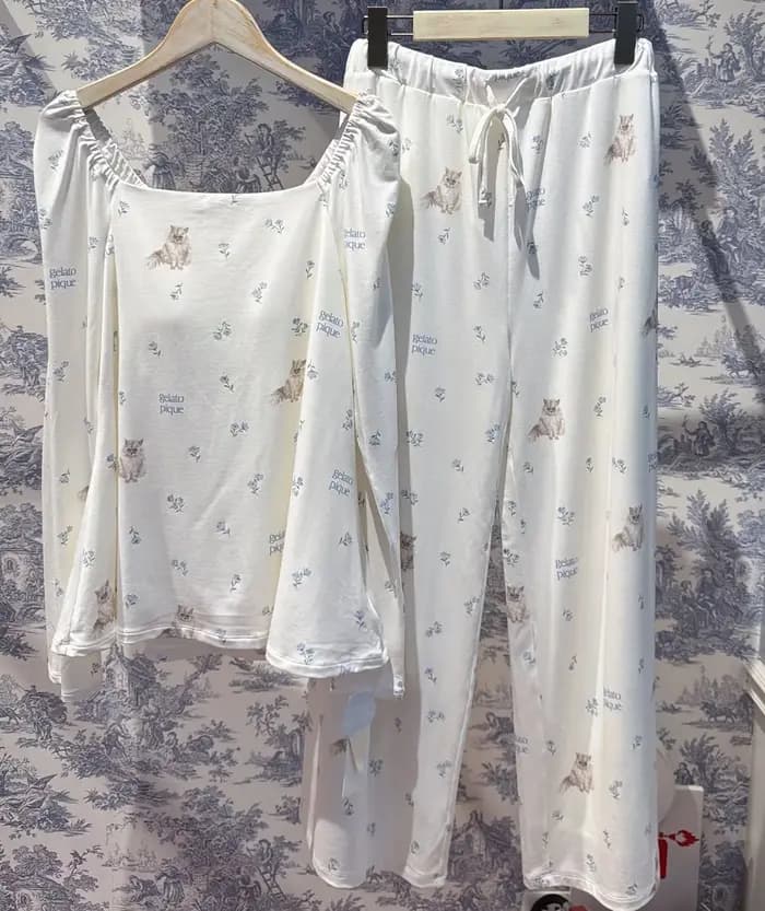 Pyjama GP gelato pique gerpique sans étiquette, motif chat crème glacée, mignon, manches longues, pa