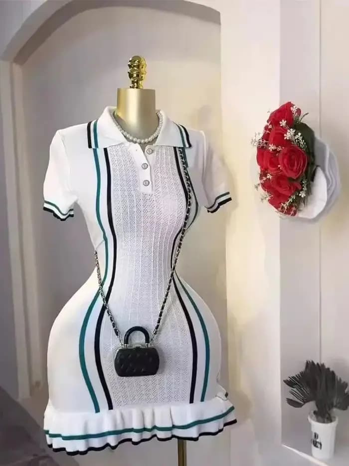 Robe courte tricotée à volants pour l'été, mini robe sexy à col tournant, vêtements de rue pour fête, 2025