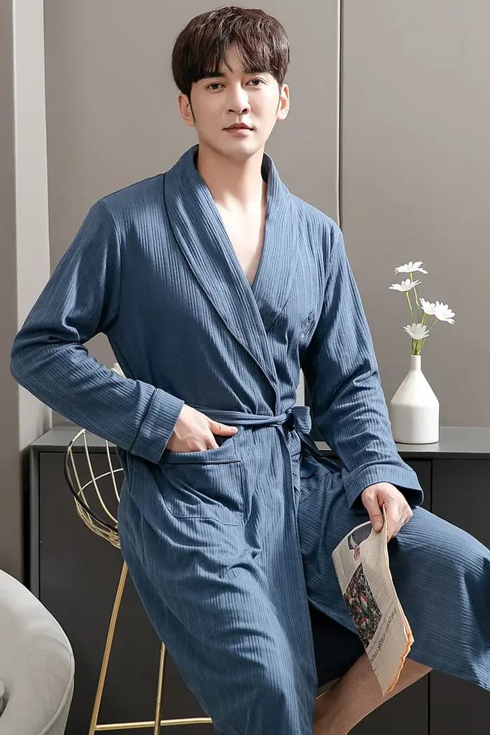 L-4XL peignoir de luxe pour homme automne hiver tricoté coton à manches longues col châle hommes Robes élégant