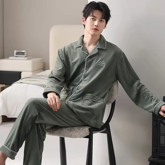 Hommes Cardigan pyjamas ensemble mâle hiver chaud flanelle pyjama ample M-4XL
