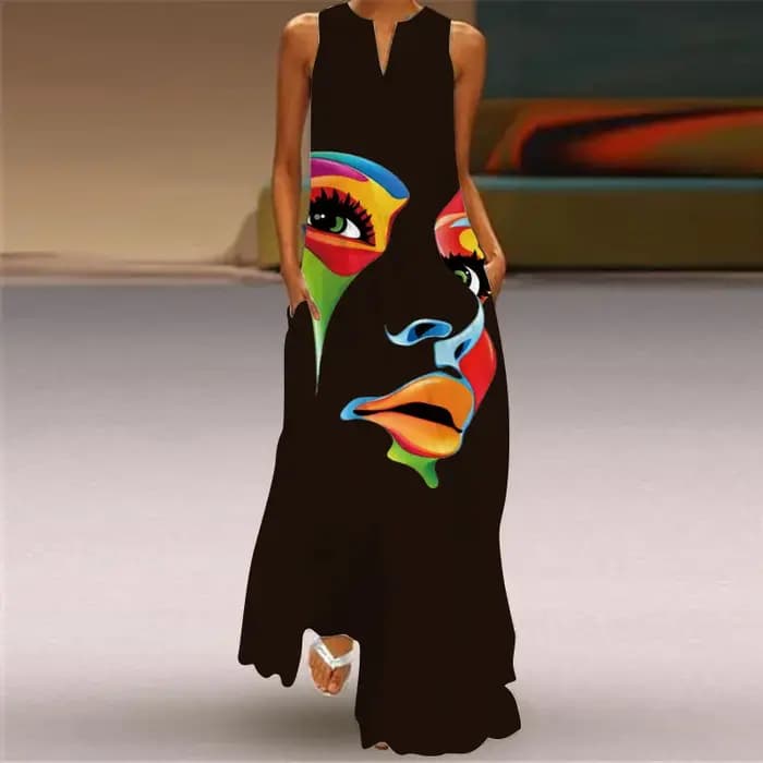 Robe longue à col en V pour femmes avec poche