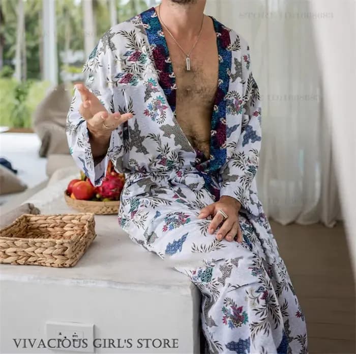Grande taille hommes Robe vêtements de nuit Style bohème imprimé Kimono peignoir