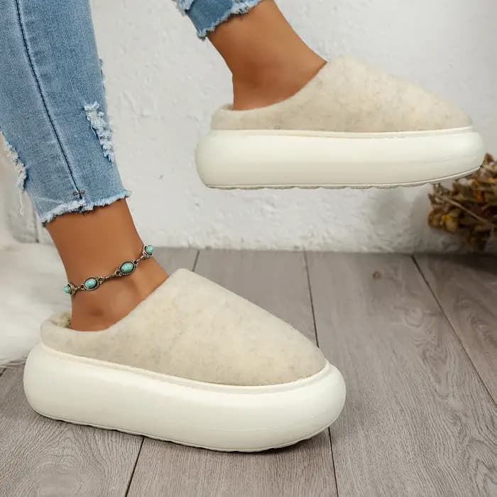 Femmes hiver couleur unie décontracté confortable anti-dérapant chaud en peluche pantoufles couverture orteil sans