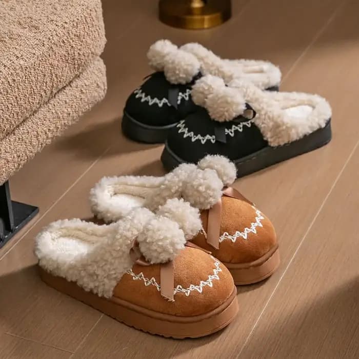 Pantoufles décontractées antidérapantes en coton et peluche
