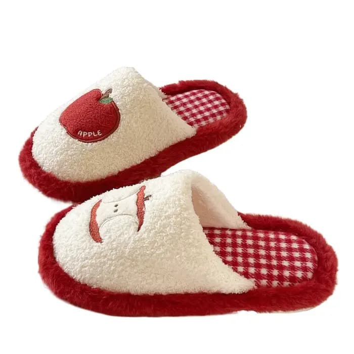 Doux grille rayure mignon en peluche pantoufles antidérapant