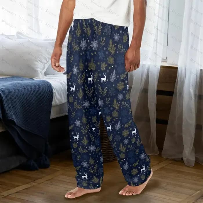 Noël femmes pyjamas pantalon renne flocons de neige arbres festifs noël PJ sommeil salon pantalon ga