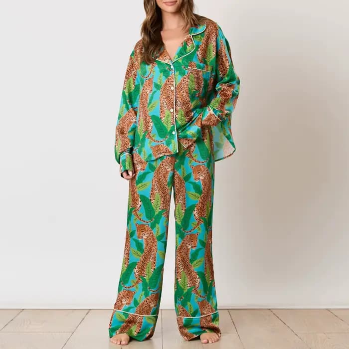 Hirigin-Ensemble pyjama imprimé léopard pour femme