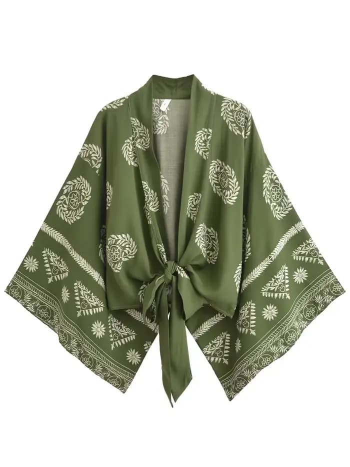 Vintage Chic femmes blanc imprimé fleuri tenues Kimono Robe bohème