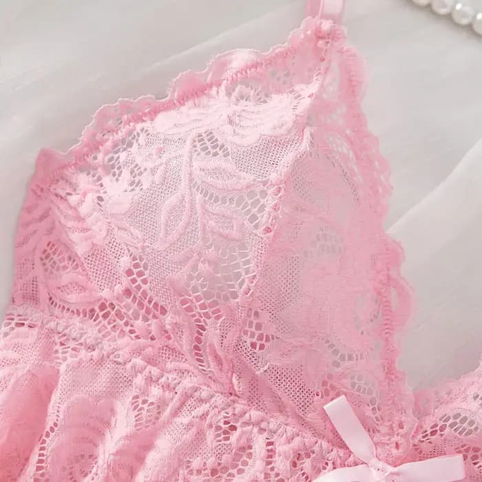 Chemise de nuit sexy en dentelle transparente pour femmes, lingerie rose, sous-vêtements, vêtements de nuit sexy, ensemble de string fin, robe de nuit élégante, pyjamas DeepVfur s