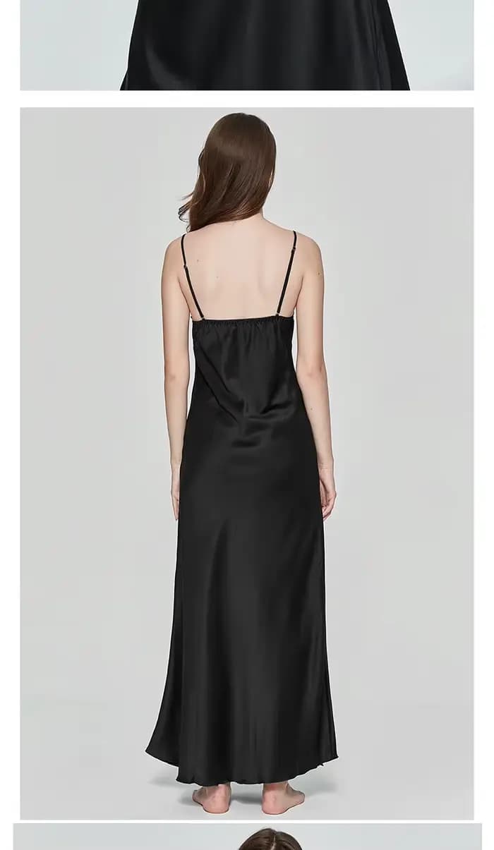 Robe de nuit longue sexy pour femme en soie artificielle satinée