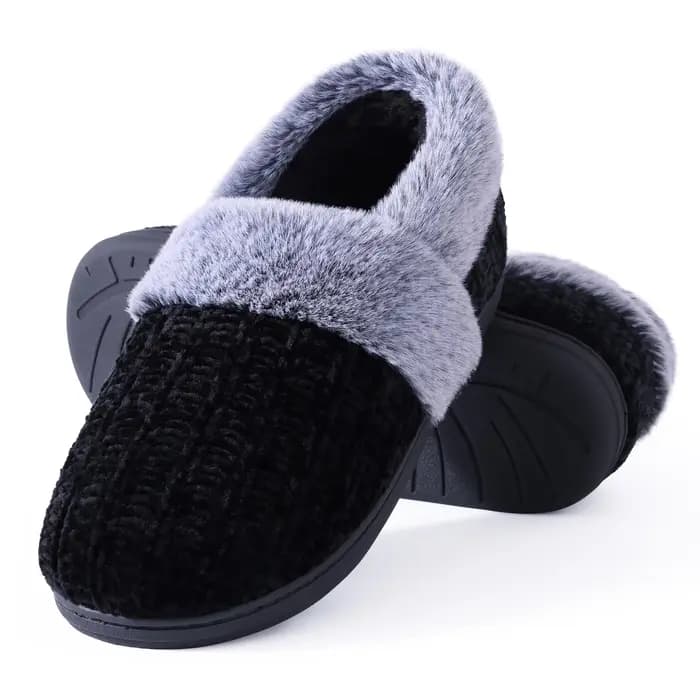 Litfun hiver fourrure chaussons pour femmes mousse à mémoire de forme fermé dos diapositives