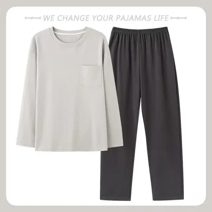 Nouvel ensemble pyjama homme 2026 – Haut à manches longues et pantalon, doux, confortable, uni, déco